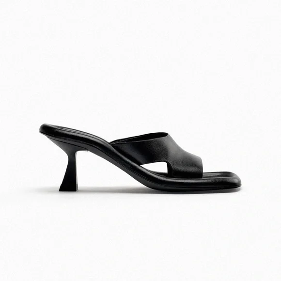 Zara | Black Leather Heeled Mules - Picture 3 of 12